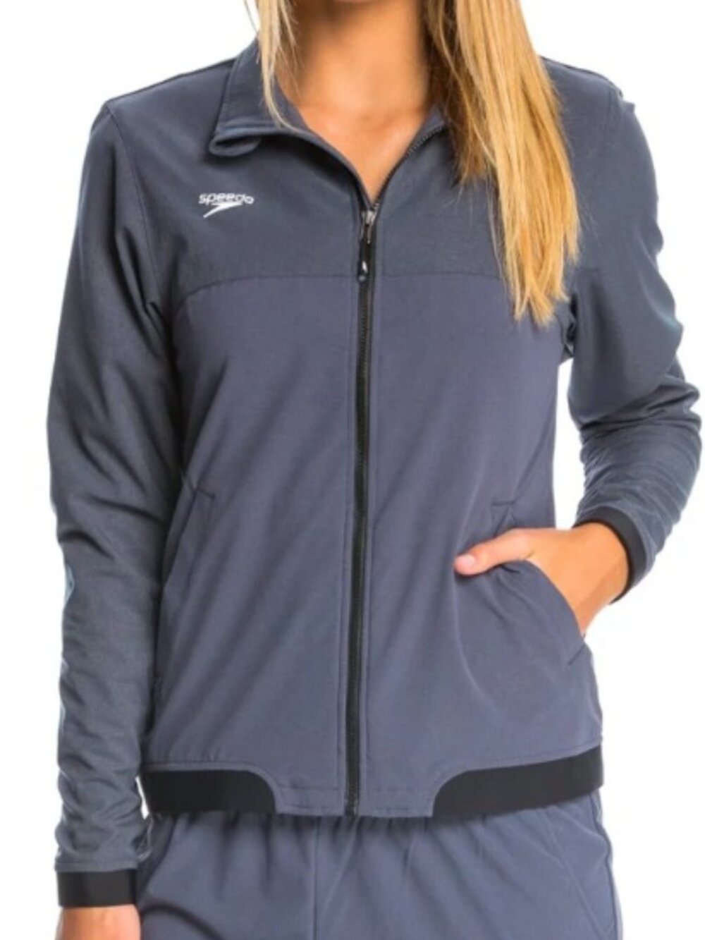 Speedo Women’s Tech Warm Up Jacket Size L Blue Grey NWT